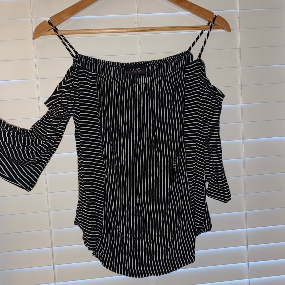 H&M black & white long sleeve off shoulder blouse